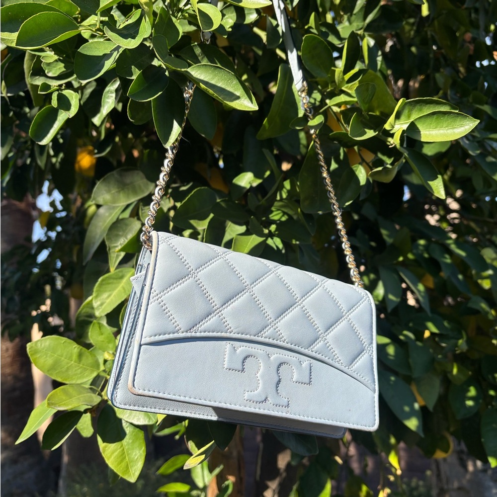 Tory Burch Light Blue Quilted Crossbody Bag